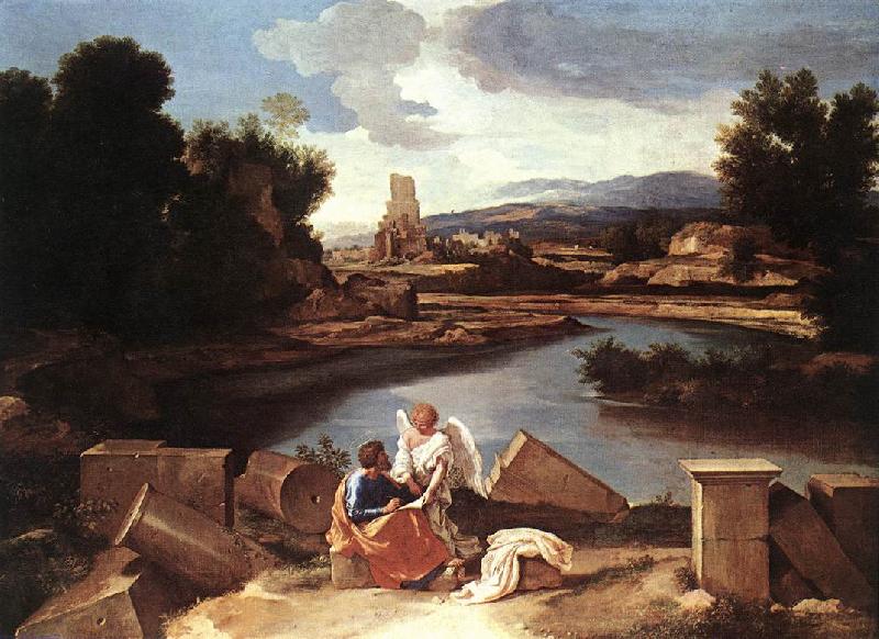 Nicolas Poussin Landscape with St Matthew and the Angel oil painting image
